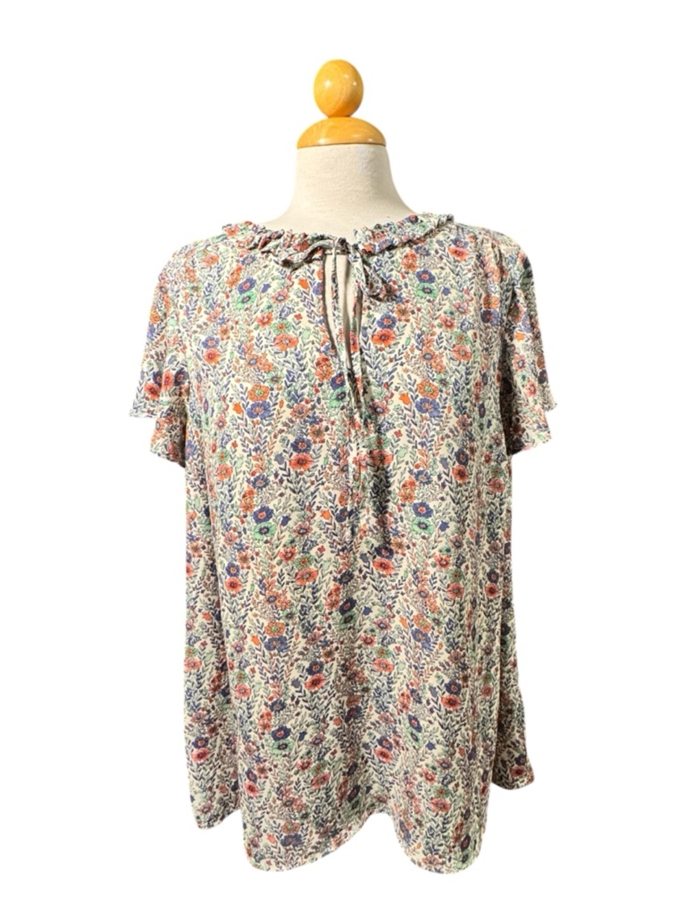 Rose & Olive White Floral Tie-Front Short Sleeve Blouse